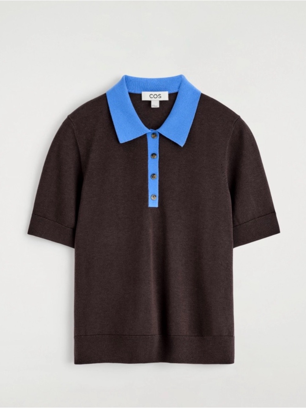 COS Shrunken Wool-Blend Polo Shirt in Brown/Blue Size S. NWT
